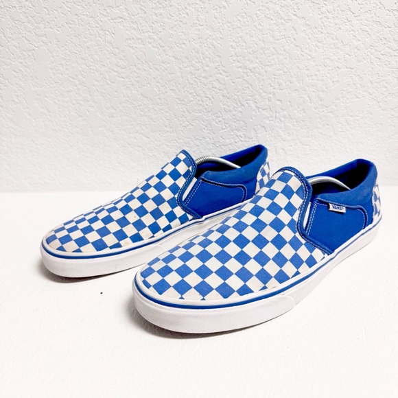 Vans Blue Checkered Slip-On Sneakers Men 10 - Picture 2 of 8